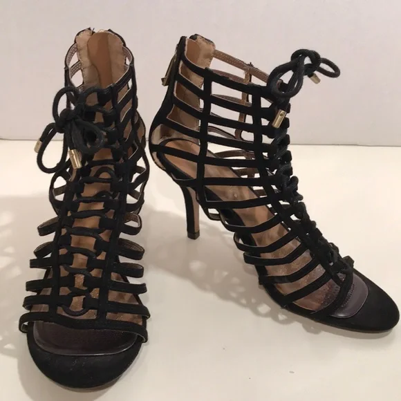 Report Shoes Report Black Suede Laceup Sandals With Gold Accent Size 8 Poshmark